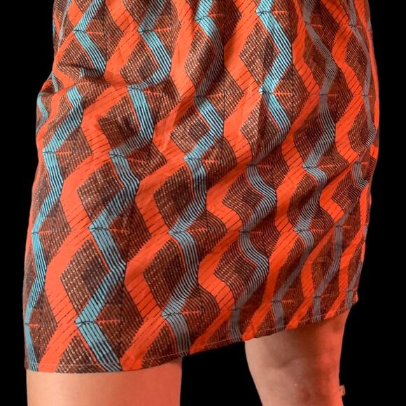 Halogen Slip Dress | XS V Neck Burnt Orange Turquoise Diamond design | - Picture 4 of 11
